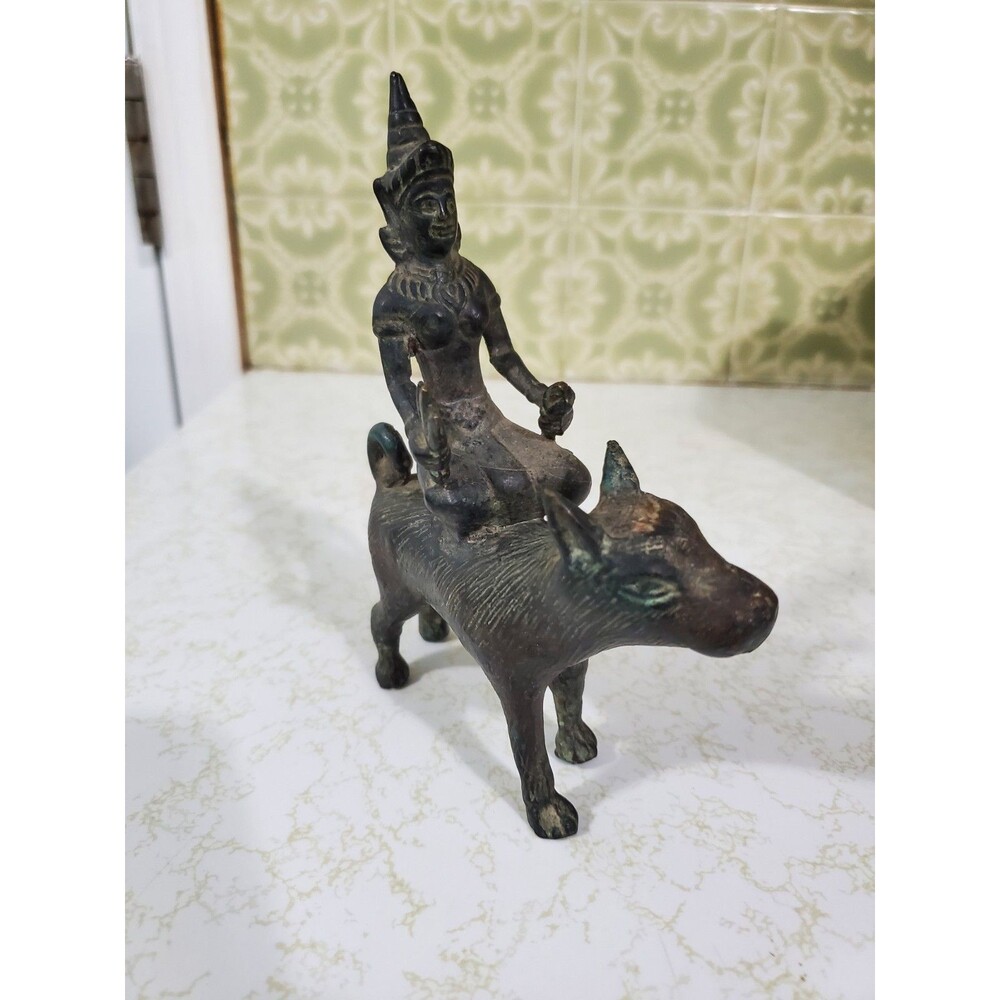 Bronze Buddha Riding A Boar 6x4 Statue Antique